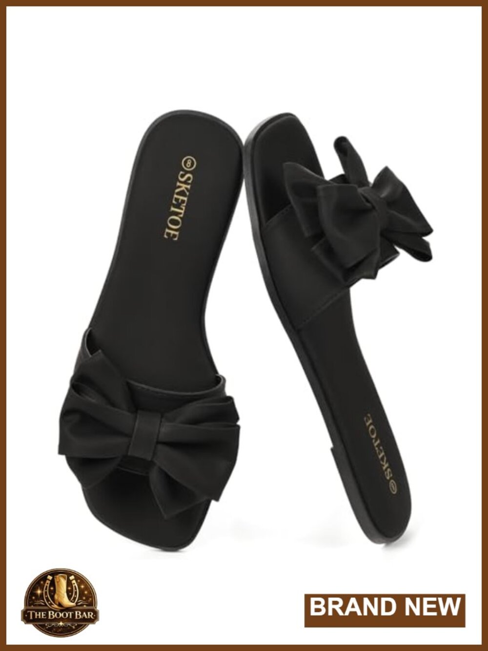 Women's Bow Flat Slide Sandals Square Toe Faux Leather Comfortable for Wedding